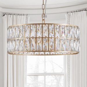 18' Golden Modern Crystal Drum Chandelier - 6-Light Pendant Lighting