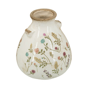 6.7x6.7x7.7' Round Ceramic Accent Vase with Multi-Colored Floral Motifs