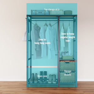 Garment Rack with Shelves and Wicker Drawers - 4 Hooks Organizer