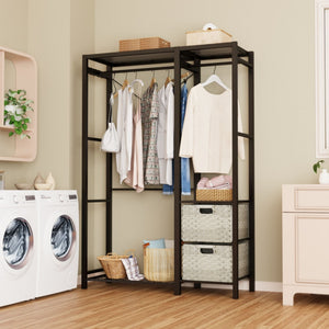 Garment Rack with Shelves and Wicker Drawers - 4 Hooks Organizer
