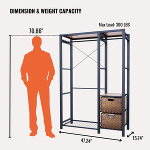 Garment Rack with Shelves and Wicker Drawers - 4 Hooks Organizer