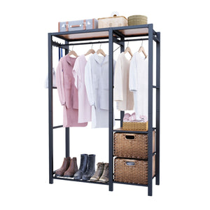 Garment Rack with Shelves and Wicker Drawers - 4 Hooks Organizer