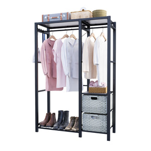 Garment Rack with Shelves and Wicker Drawers - 4 Hooks Organizer