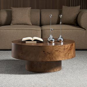 31.49" Burl Wood Veneer Round Coffee Table