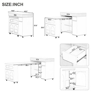 Extendable Dining Table With Folding Top, Rolling Kitchen Island With Drawers And Power Outlet