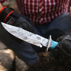 Behemoth 7.0" Damascus Steel Handmade Hunting Knife with Bone Handle - TRAPSKI