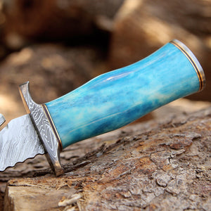 Behemoth 7.0" Damascus Steel Handmade Hunting Knife with Bone Handle - TRAPSKI