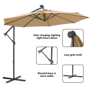 10 ft Cantilever Patio Umbrella with 32 LED Lights - Taupe