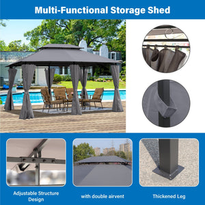 13x10 Ft Outdoor Patio Gazebo with Ventilated Double Roof - Grey