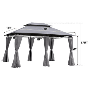 13x10 Ft Outdoor Patio Gazebo with Ventilated Double Roof - Grey