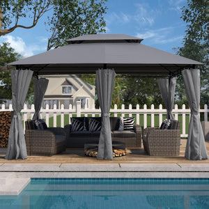 13x10 Ft Outdoor Patio Gazebo with Ventilated Double Roof - Grey