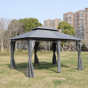 13x10 Ft Outdoor Patio Gazebo with Ventilated Double Roof - Grey