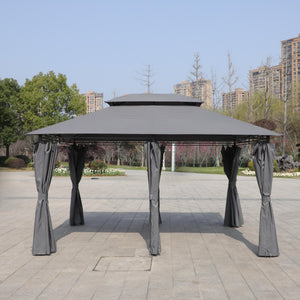 13x10 Ft Outdoor Patio Gazebo with Ventilated Double Roof - Grey
