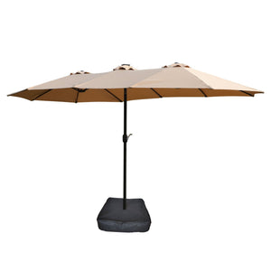 Double-Sided Outdoor Market Umbrella with Integrated Lights and Base - Red, Light Brown, or Light Blue