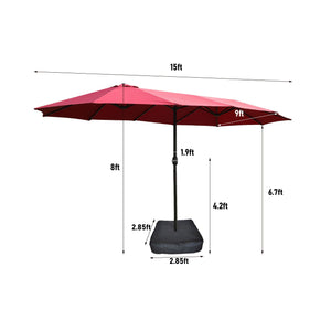 Double-Sided Outdoor Market Umbrella with Integrated Lights and Base - Red, Light Brown, or Light Blue
