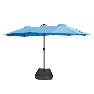 Double-Sided Outdoor Market Umbrella with Integrated Lights and Base - Red, Light Brown, or Light Blue