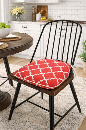 Plaid Red Outdoor Chair Cushions with Straps - Set of 4
