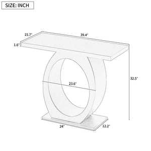 Beige Wood Console Table with Oval Base and Reinforced Bottom Plate