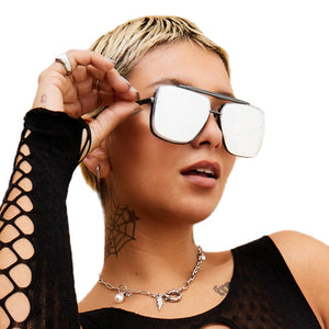 Bella - Chrome Black Oversized Squared Aviators - TRAPSKI