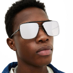 Bella - Chrome Black Oversized Squared Aviators - TRAPSKI