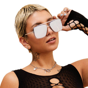 Bella - Chrome Silver Oversized Squared Aviators - TRAPSKI