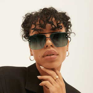 Bella - Dark Green Oversized Squared Aviators - TRAPSKI