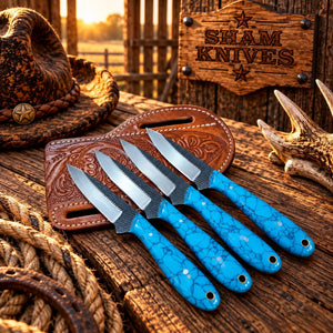 Belt Buckaroo Knifes set - 3.5” Rasp Steel with Turquoise stone Handles