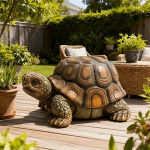 18" Garden Turtle Statue Stool with Resin Construction - Brown