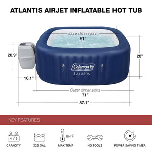 Coleman SaluSpa Atlantis Hot Tub with 2 Bestway Spa Seat and 2 Headrest Pillows