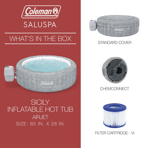 Coleman Sicily Inflatable AirJet Hot Tub with 2 SaluSpa Seat and Headrest Pillow