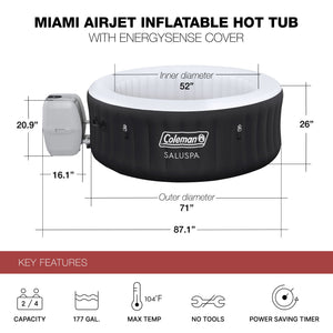 Bestway Coleman Miami Inflatable Hot Tub with 4 SaluSpa Seat & 4 Headrest Pillow