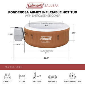 Bestway Coleman Miami AirJet Hot Tub with 2 SaluSpa Seat and 2 Headrest Pillows