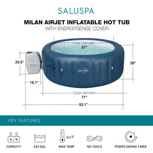Bestway Milan AirJet Hot Tub with 2 SaluSpa Non-Slip Spa Seat & Headrest Pillow