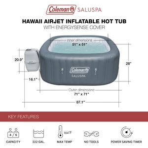 Bestway Hawaii Inflatable Hot Tub with EnergySense Cover and 6 SaluSpa Spa Seat
