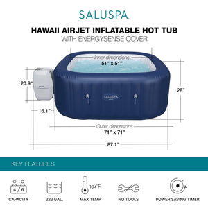 Bestway Hawaii Inflatable Hot Tub with 6 SaluSpa Spa Seat and 2 Headrest Pillows
