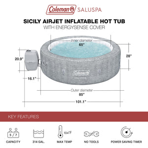 Bestway Coleman Sicily AirJet Inflatable Round Hot Tub with 6 SaluSpa Seat, Gray