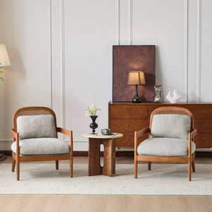 Elliston Rattan Backrest Solid Wood Accent Chair with Cushions - Set of 2