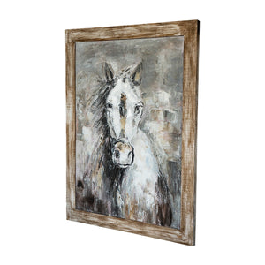 35.4x47.2x1.2" Hand-Painted White Horse Artwork
