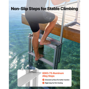 Retractable Dock Ladder, 5 Steps, Aluminum Alloy with Auto-Lift Float