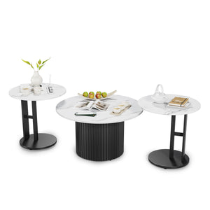 Coffee Table Set of 3 with Faux Marble Top and Metal Legs