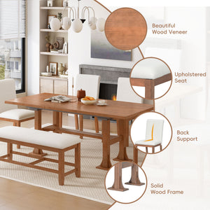 TOPMAX Farmhouse 76inch 6-Piece Extendable Dining Table Set