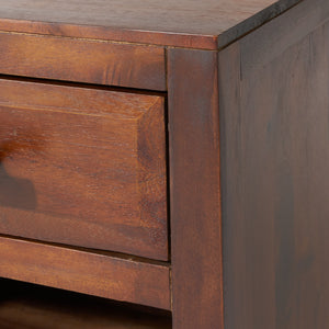 End Table in Brown Acacia Wood with Storage Drawer and Shelf