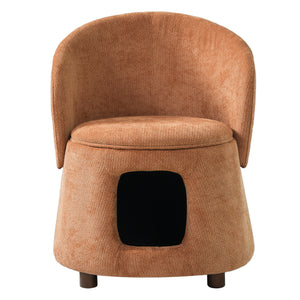 Orange Pet Friendly Chair with Hidden Pet Nook, Convertible Stool, and Storage Seat