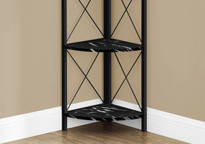 4-Tier Corner Bookshelf with Marble Look and Metal Frame