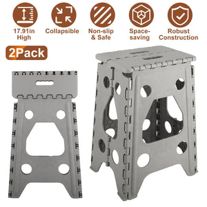 2 Pack 17.91In High Step Stool Folding Stepping Stool Lightweight Plastic Step Stool with Handle Non-slip for Kitchen Bathroom