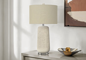 Contemporary Lighting Table Lamp in Cream Ceramic and Beige Fabric