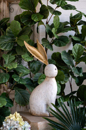 White Magnesium Rabbit Figurine with Gold Iron Ears
