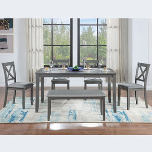 6 Pieces Kitchen Dining Set, Rectangular Wooden Dining Table With 4 Chairs And A Bench