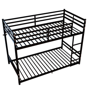 Bunk Bed with Ladder and High Guardrail Metal Bunk Bed, Storage Space, Noise Free, Twin Over Twin Size