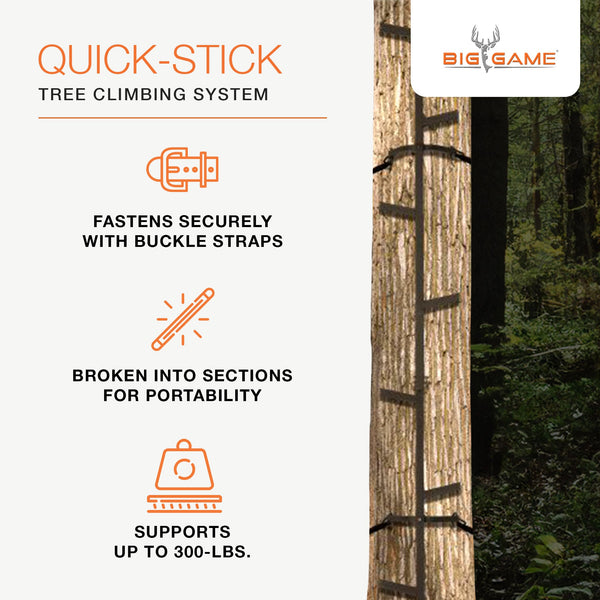 Big Game Hunting Quick Stick Tree Climbing System Heavy-Duty Steel Ladder, 20ft